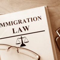 Immigration Law on table with book and glasses