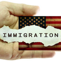 immigration US flag in palm